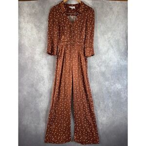 Atelier & Other Stories Jumpsuit Womens 2 Rust White Geometric Wide Leg V-Neck